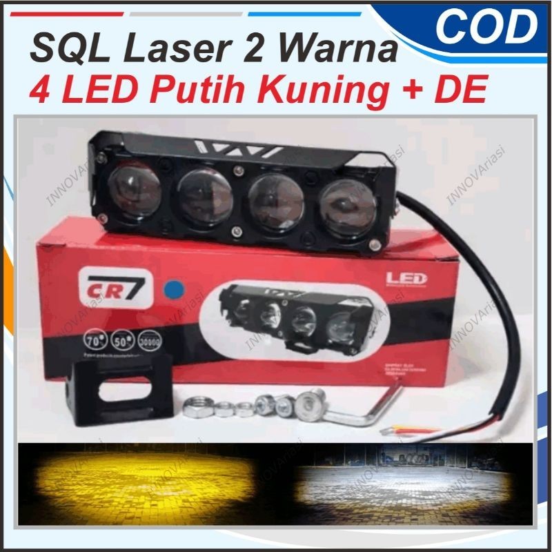 LAMPU LASER SQL 4 MATA D2 D3 LED 2 WARNA PUTIH KUNING FOKUS TERANG TEMBUS KABUT JAUH DEKAT FOGLAMP M