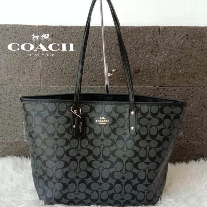 [Original] Tote Bag Coach Signature Black Zipper / Tas Coach Wanita
