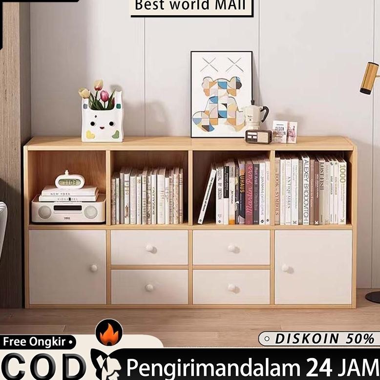Lemari Buku Kayu Dengan Pintu Lemari buku Minimalis Buku Rak Pajangan Rak Pajangan Rak Buku
