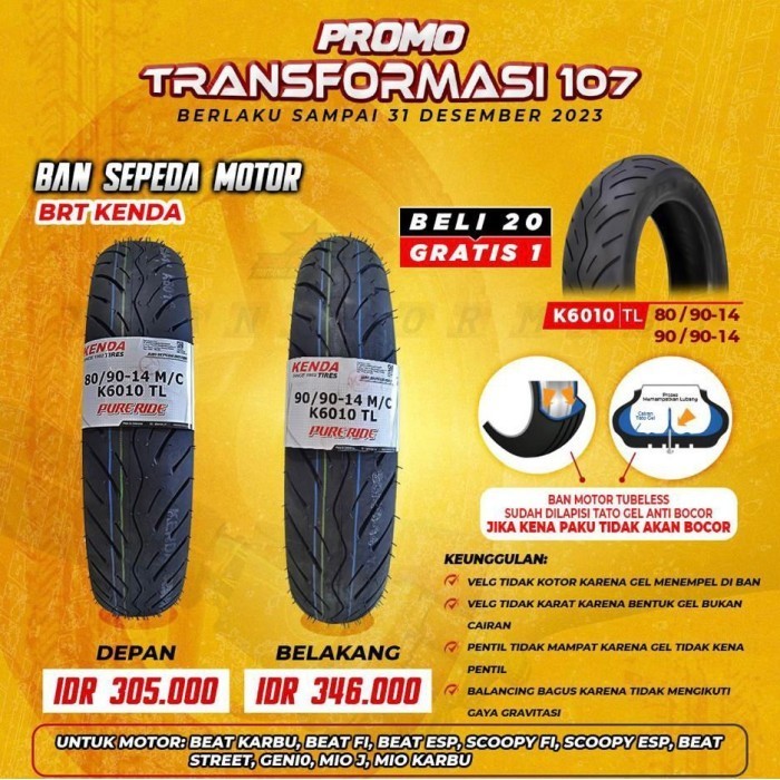 Ban Brt Kenda Ring 14 70/90 80/90 90/90 Ban Tubles Anti Bocor Jangeby