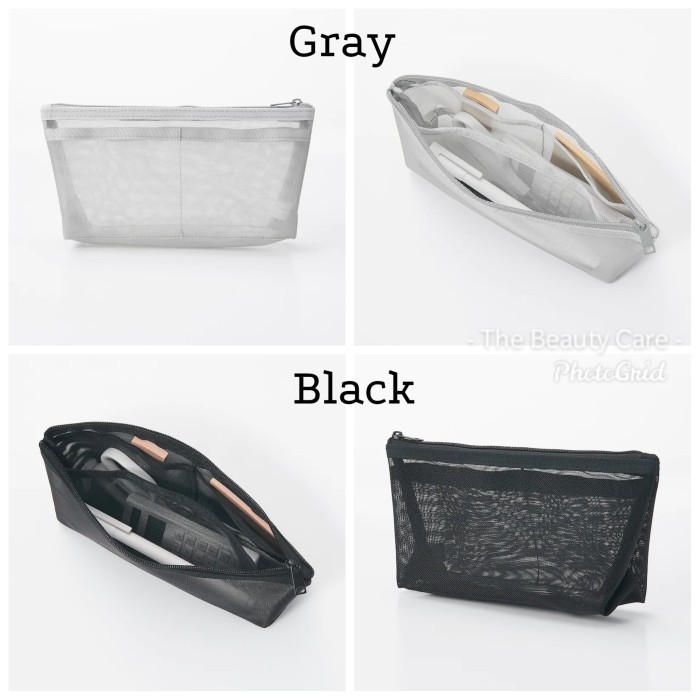

MUJI JAPAN NYLON PEN CASE MESH WITH GUSSET BLACK MAKEUP CASE ASESORIS