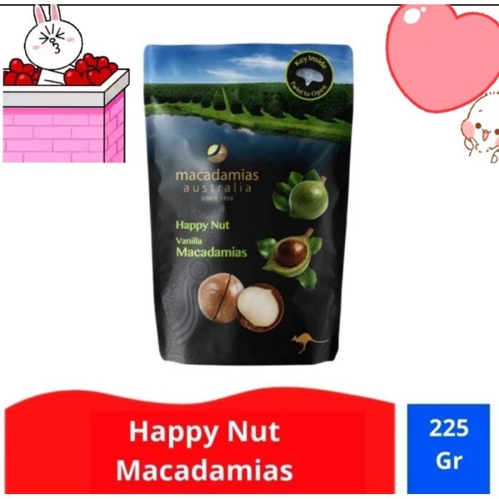 

KACANG MACADAMIA PANGGANG HAPPY NUT VANILLA MACADAMIAS 225GR AUSTRALIA
