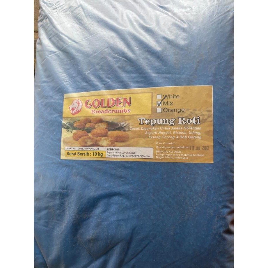 

Tepung Roti Panir Tepung Breadcrumbs Merk/Cap Golden Karung Netto 10KG GM