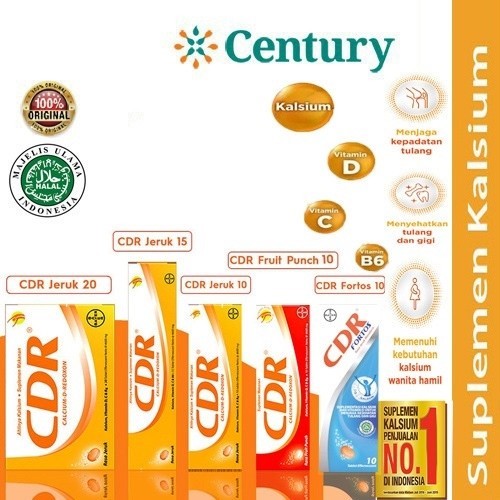 CDR Rasa Jeruk 10 ,15 ,20 (Twinpack) Tab, Fortos 10 Tab/ Rasa Fruit Punch 10 Tab/Vitamin C/Kalsium