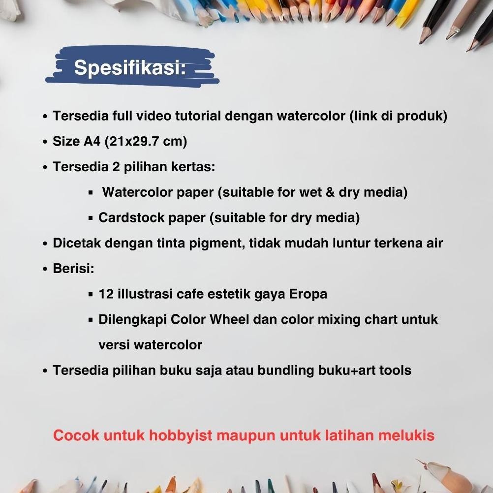 

Do86 Colorscape Watercolor & Mixed Media Coloring Book - Aesthetic Cafes - Buku Mewarnai Dewasa Murah