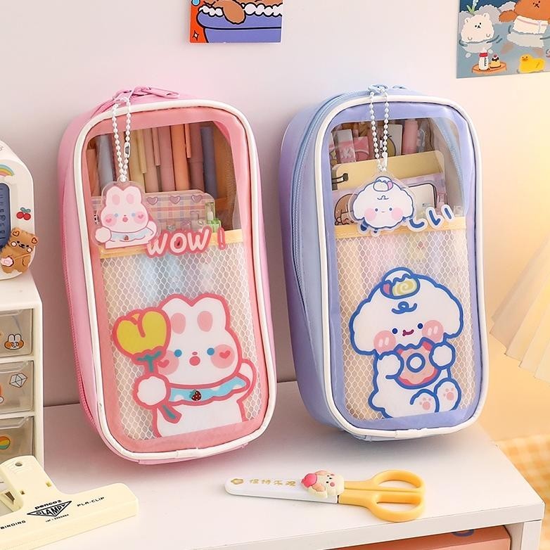 

New Arival Tempat Pensil Transparan Anti Air Motif Kartun Kawaii Dengan Resleting Termurah