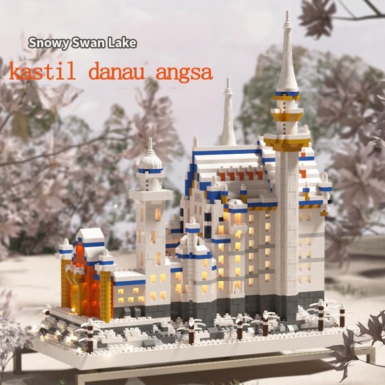 [DISKON] Blok bangunan mainan merah muda putri kastil model blok bangunan mainan bata nano hadiah ga