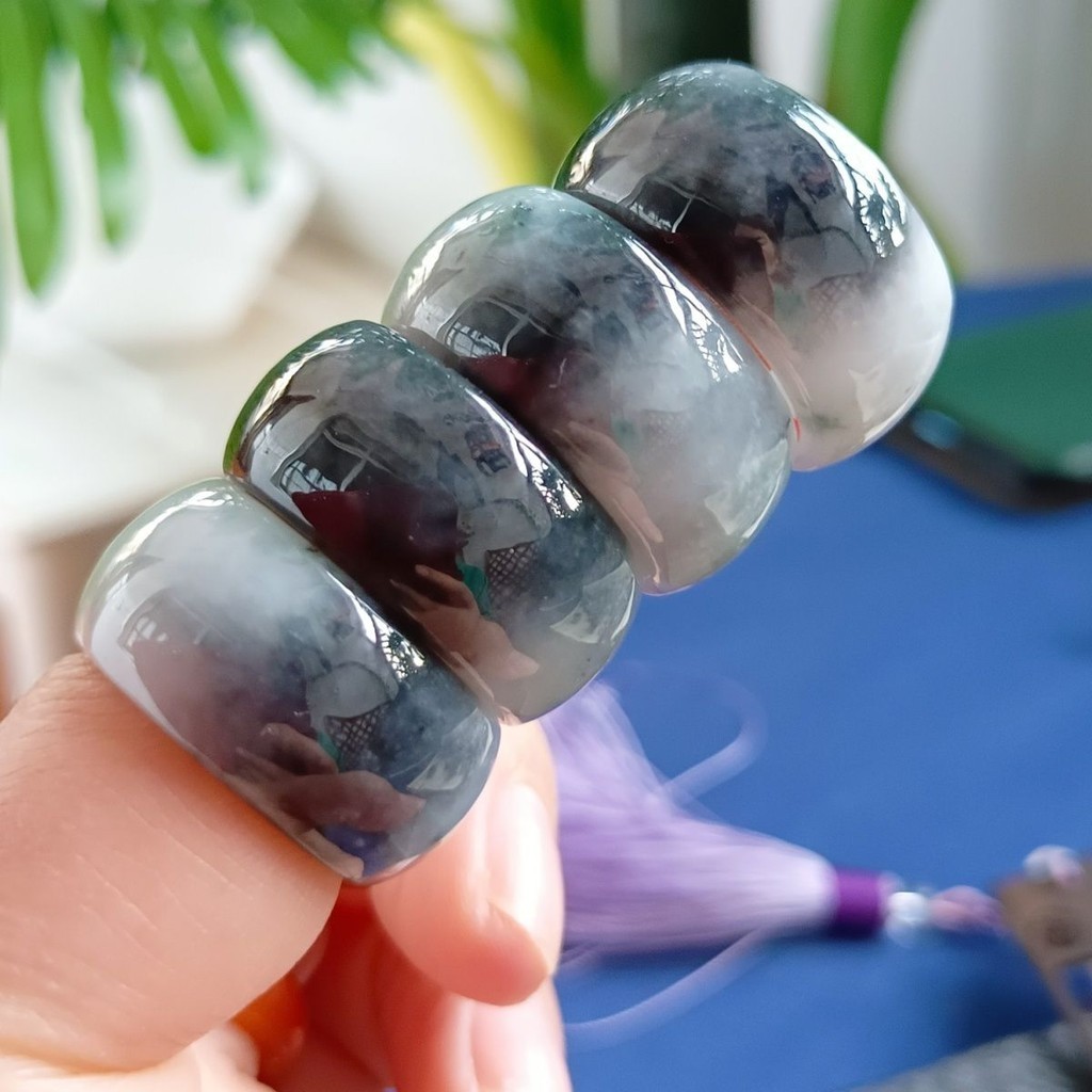 Myanmar JadeAGoods Emerald Kinds of Water Ink Black Chicken Ink Dyed Jade Ring Ring Shank Ring Unive