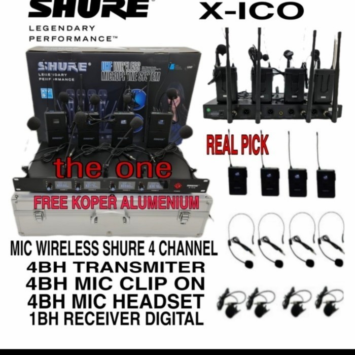 Mic Wireless Shure X Ico 4 Channel (4 Clip On + 4 Headset)Good Quality