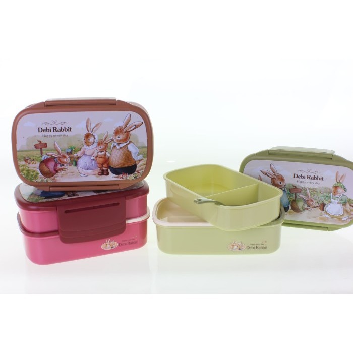Tempat Makan Lunch Box Susun 2 Skat 2 Motif Rabbit Dbr3014