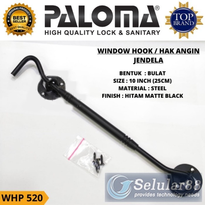 

Paloma WHP520 Window Hook 10inch Penahan Jendela Hak Angin Steel Black