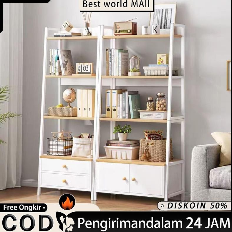 Rak Buku Dengan kabinet Putih Rak Susun Besi 5 Layers Rak Besi Rak Bunga Rak Besi Susun 63*30*150cm