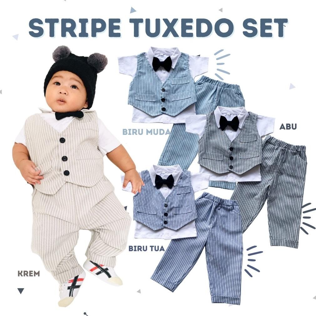 Keren Baju Tuxedo Jas Anak Laki Laki Cowok Kondangan 1-3 Tahun Baby Bayi Balita Stripe Tuxedo Set