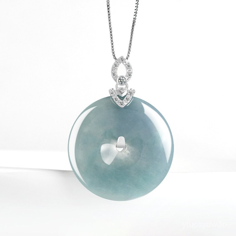 (ytucsydw3o)(Kirim Sertifikat）S925Tatahan Perak AlamiAJade Kalung Liontin Giok Es Gesper Perdamaian,