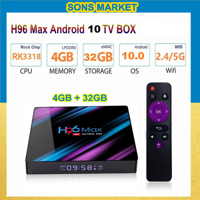 Android Tv Box H96 Max Rk3318 Stb Set Top Box Ram 4Gb Rom 32Gb 4/32