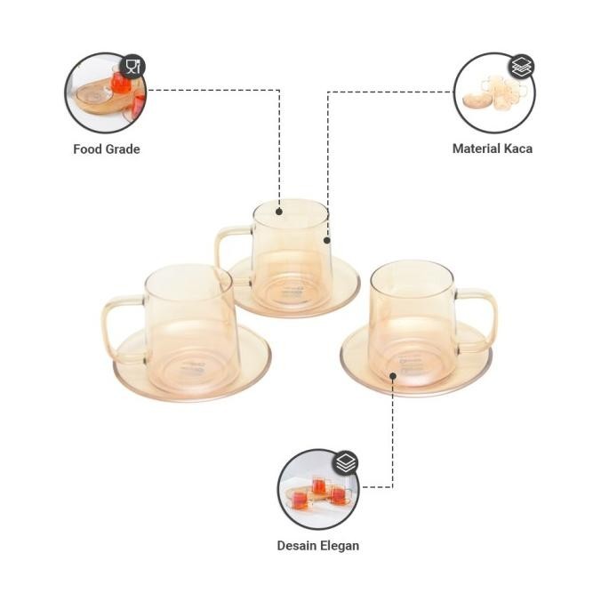 [Baru] Informa - Appetite Set 3 Pcs Rory Cangkir & Saucer - Cokelat Amber