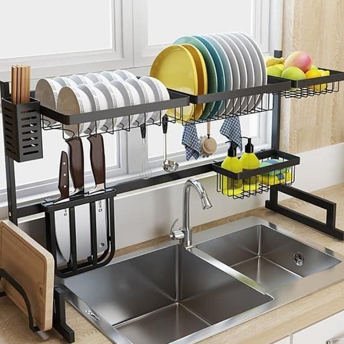 [Bayar Di Tempat] Rak Piring Wastafel Stainless Steel Hitam [Original]