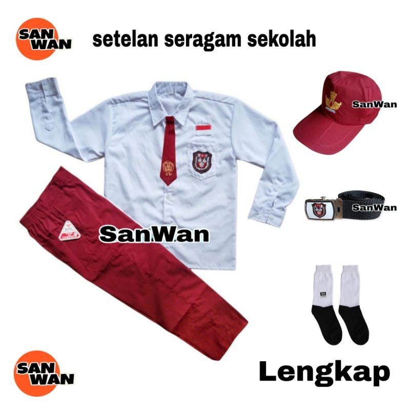 Seragam Sekolah Sd Smp Sma Laki Cewek Span Set Pramuka Topi Dasi Ikat Pinggang Baju Merah Putih Anak