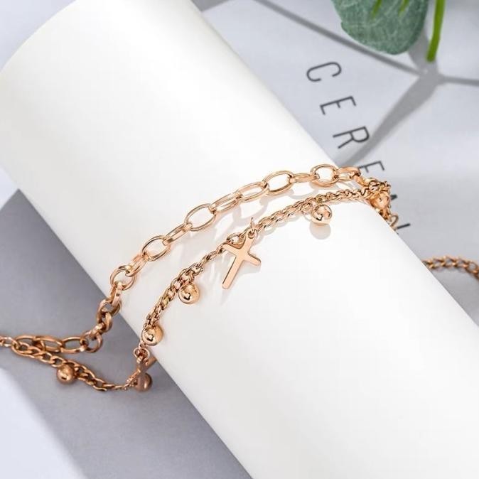 Gelang tangan salib 2 layer titanium impor anti karat/gelang salib imp