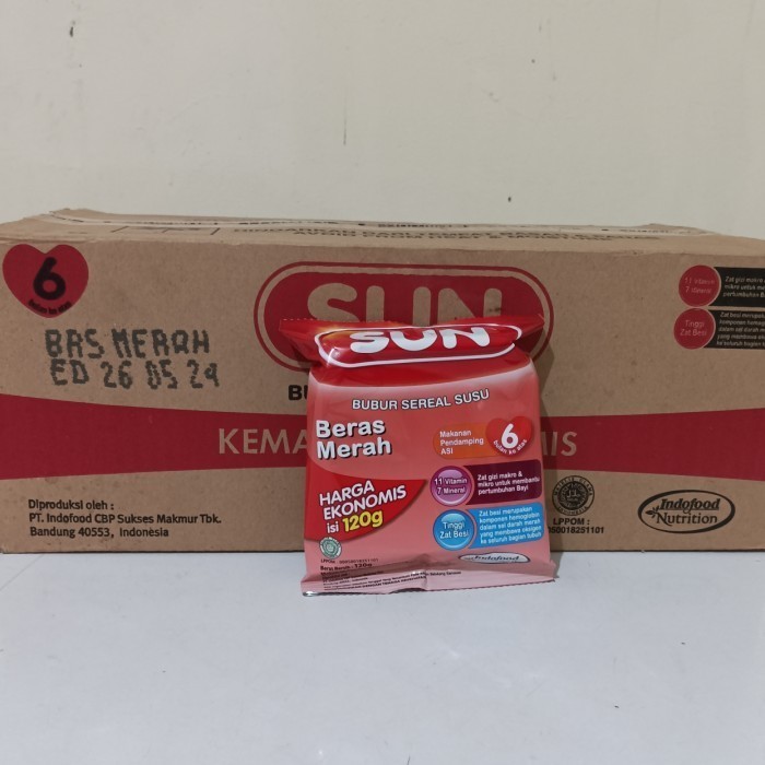Sun Bubur Sereal Susu Beras Merah Ekonos 120 Gr / 1 Dus / 24 Pcs