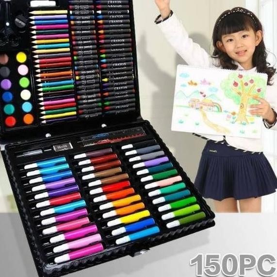 

COD 150 pcs Crayon Alat Lukis Anak Pensil Warna Cat Air Perlengkapan Menggambar Melukis Mewarnai Set Art Full Set pc Krayon 150pcs 150pc Pastel Pena Cat Air Kuas CQ37