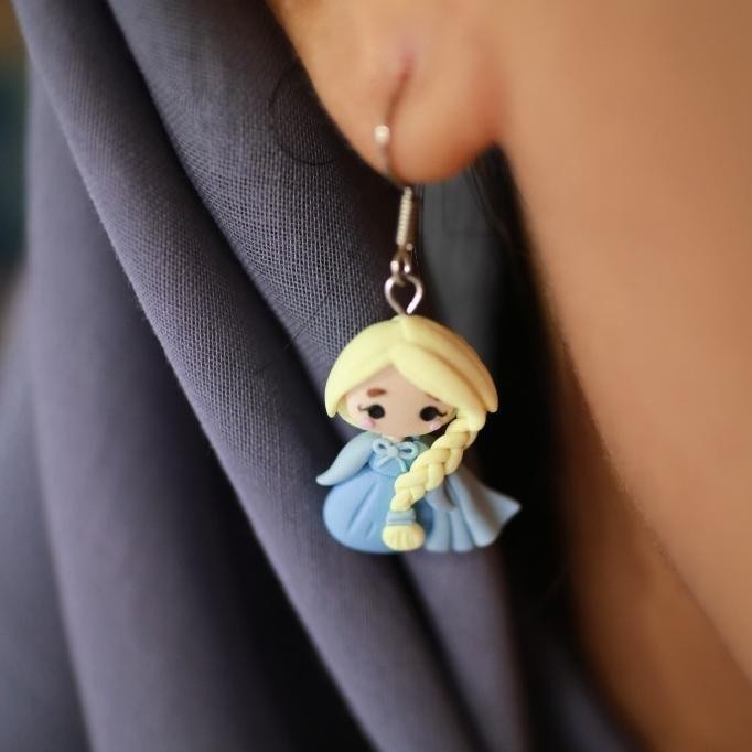 anting elsa frozen handmade clay giwang gantung anak korea