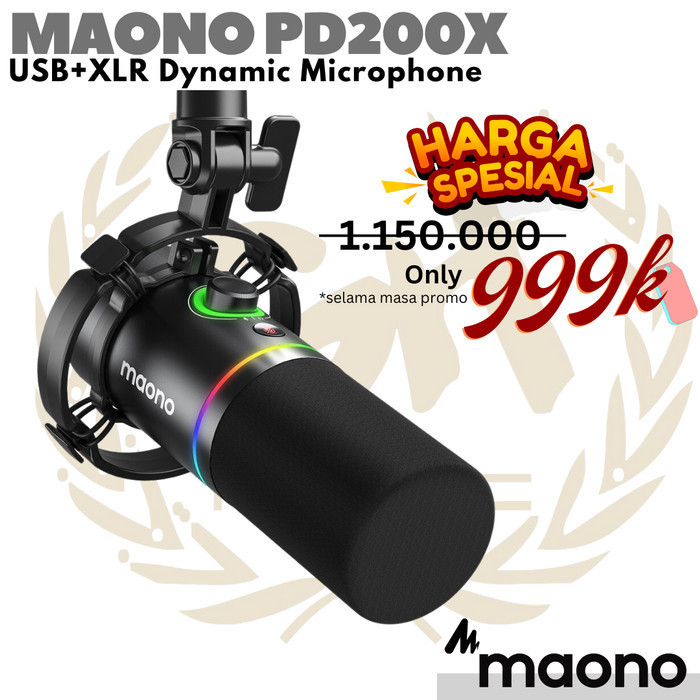 Maono Pd200X Usb / Xlr Dynamic Microphone Gaming Podcast Pd200 Rgb