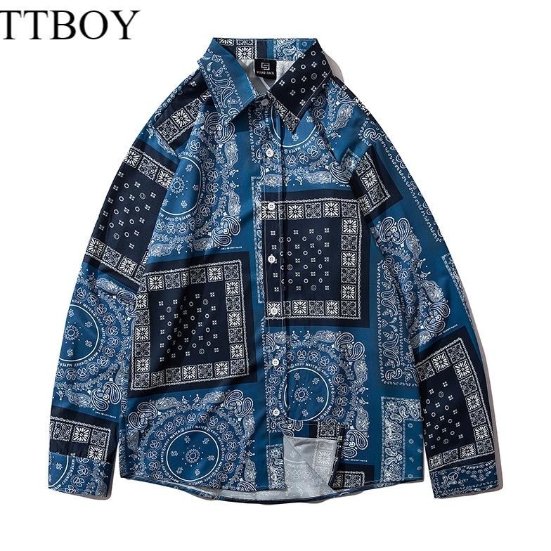 Baju Kemeja Tactical Pria Lapangan Outdoor 20Sosok Geometris Biru Aesthetic Shirt Oversize Hip Hop L