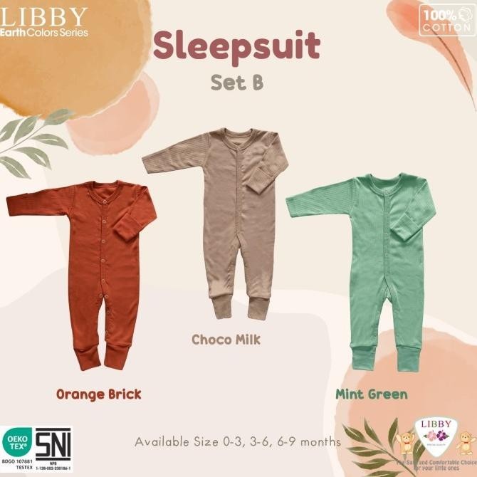 Libby Baby Earth Series Sleepsuit Warna Polos Piyama Bayi
