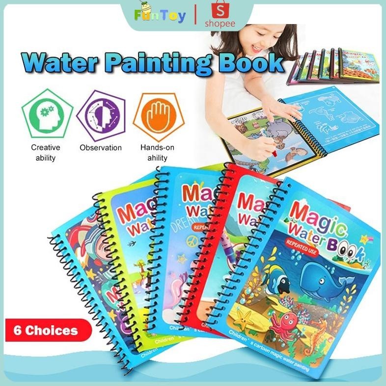 

FUNTOY MAGIC WATER DRAWING PAINTING BOOK REUSABLE KIDS DRAWING BOOK BUKU MAINAN EDUKASI TERBAIK