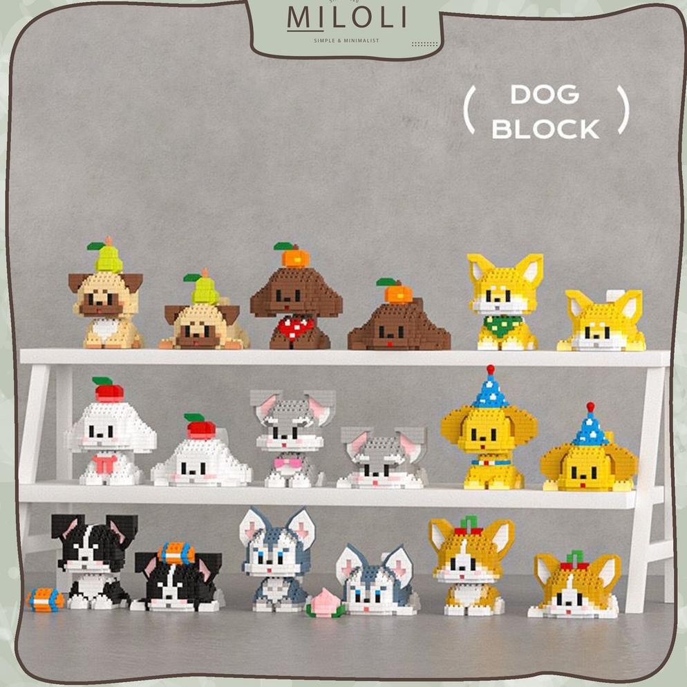 [Miloli] 1Box Bricks Model Dog Animal Mini Building Block Style Princess Cartoon Toys Model Gift Nan