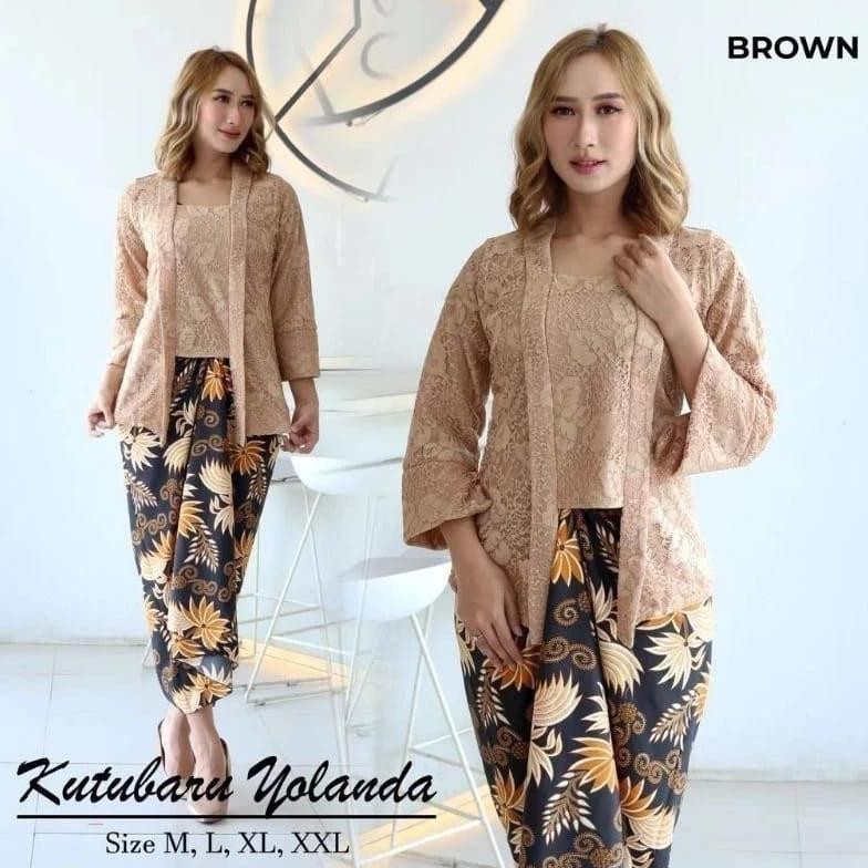 RFG Atasan Kebaya Jumbo Ld 120 Kebaya Kutubaru Brokat Modern Setelan Rok Lilit Batik Lengan 7/8 TERL
