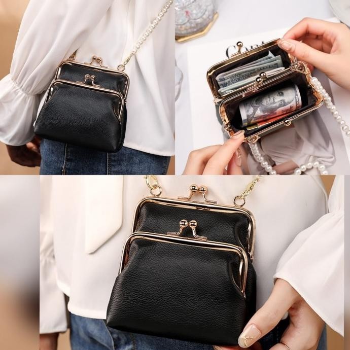 TAS SELEMPANG WANITA MINI PESTA IMPORT KULIT HITAM OHENA TA640B5 KECIL