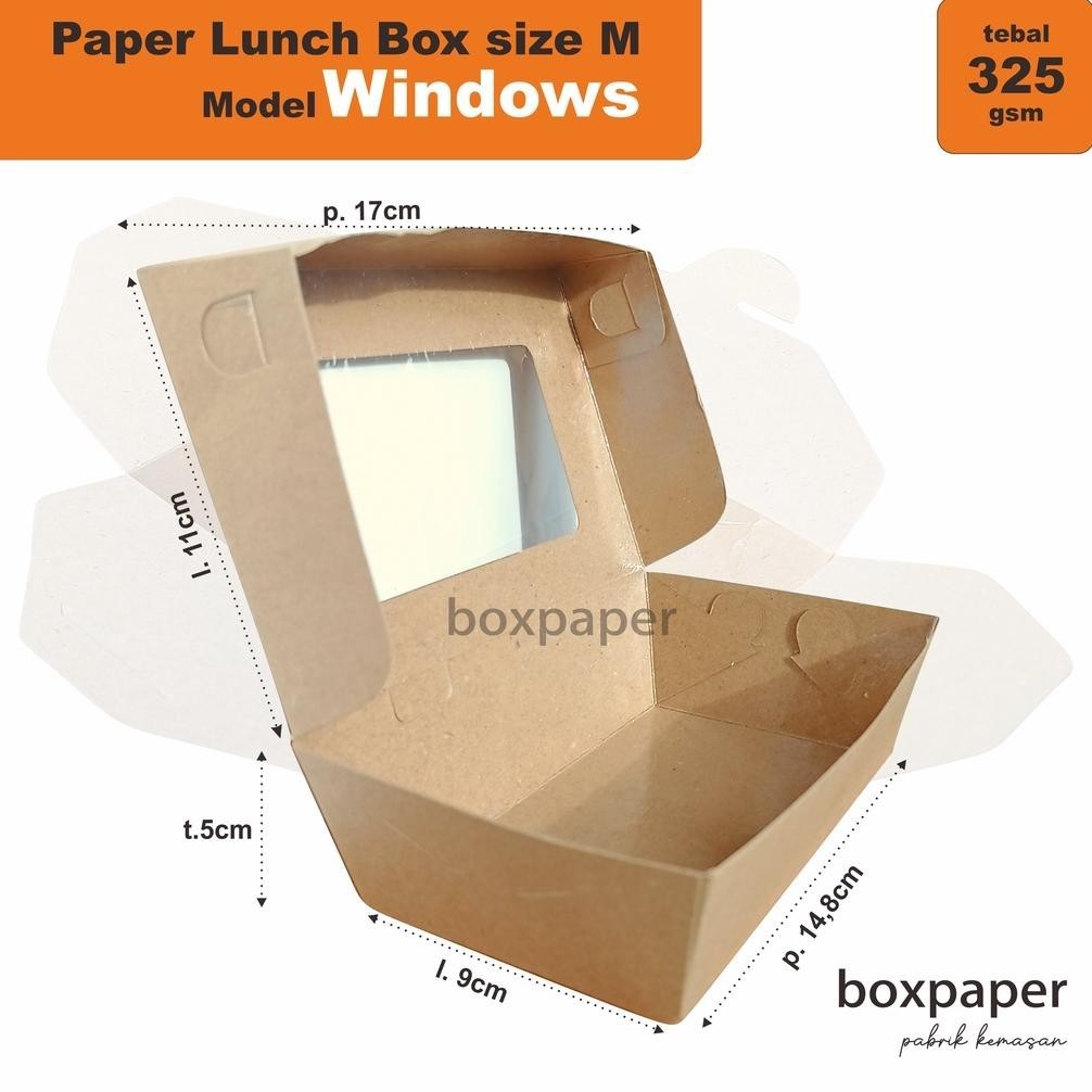 Stok Banyak Paper Lunch Box Size M ( windows) Jendela Tebal Laminasi Kemasan Nasi Ayam Geprek Goreng