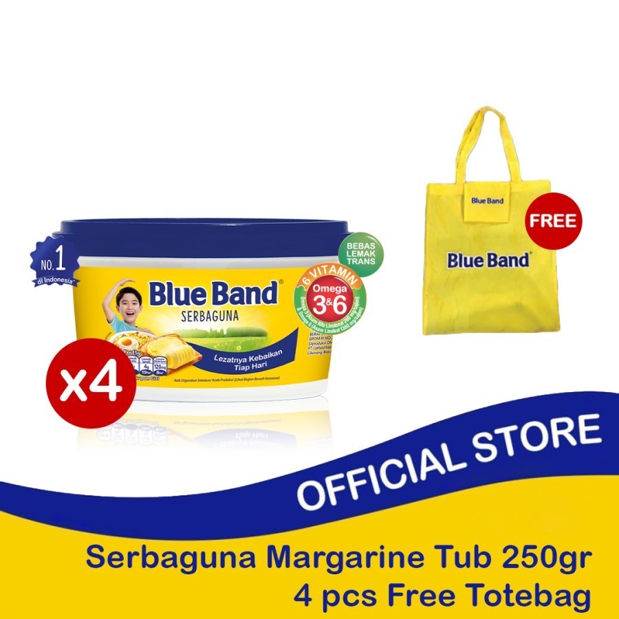 

Blue Band Serbaguna Margarine Tub 250gr isi 4 - Free Totebag