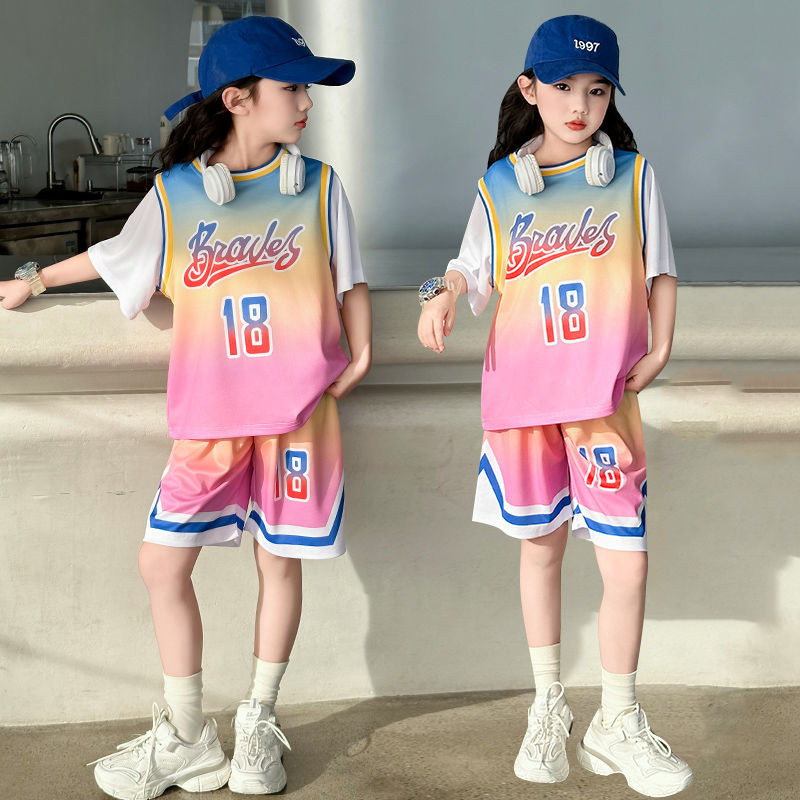 Baju Basket Musim Panas Anak Perempuan2024Jersey Tipis Anak-anak, Baju Anak Sedang dan Besar Cepat K