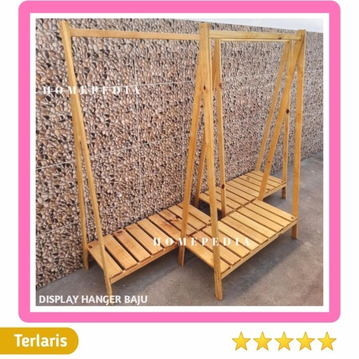 Twi Display Kayu Rak Hanger Baju / Rak Baju Gantung Kayu Stand