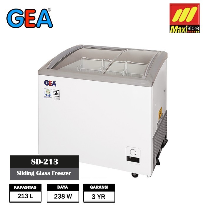 ] GEA SD-213 Sliding Curve Glass Freezer [213 L] - Garansi Resmi