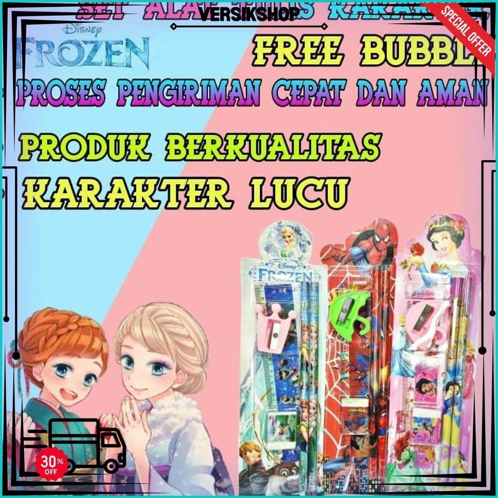 

[Grosir] Set Alat Tulis Sekolah Karakter Lucu 5 In 1 Pensil Serutan Penggaris Penghapus Stasionary Cod