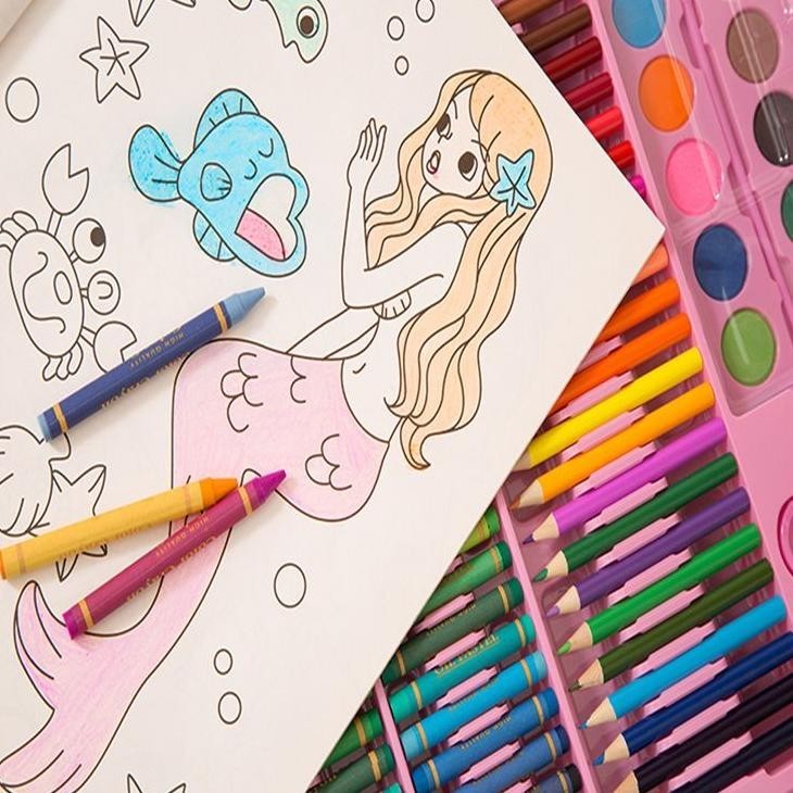 

fj-44 Stationary Set isi 86 pcs Pensil Crayon Warna Cat Air / Perlengkapan Sekolah Menggambar Anak / Alat Warna Original