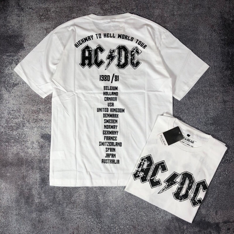 [Bahan halus dan Nyaman] Baju Kaos Pull&Bear Oversize ACDC Logo Back Print - T Shirt AC/DC Kaos Band