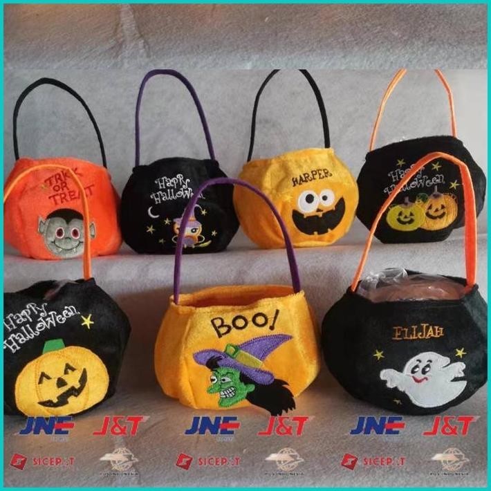

TABB TAS HALLOWEEN PUMPKIN LABU TRICK OR TREAT GOODIE BAG FLANEL BULU KAIN E.COS