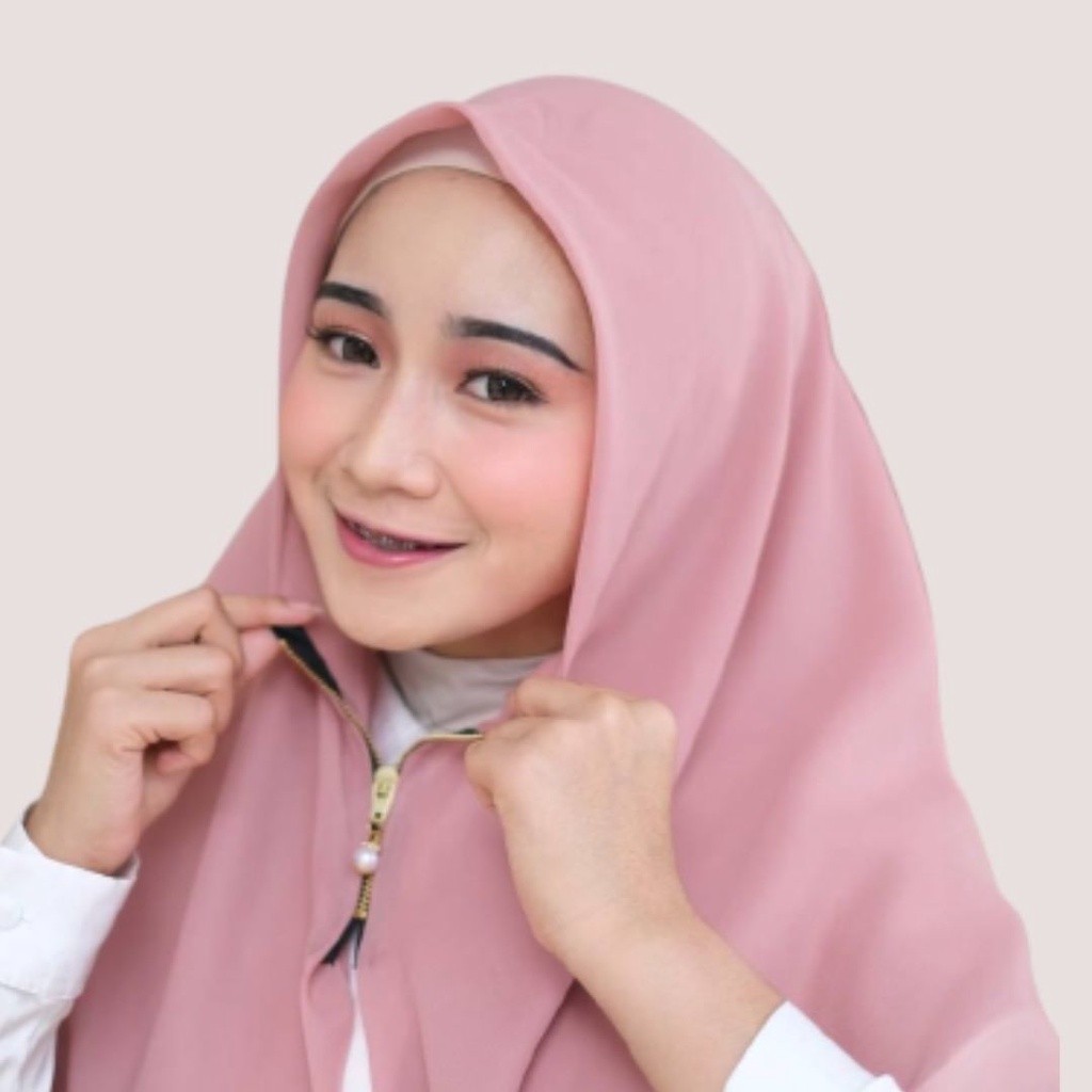 Termurah Hijab Zipper Segi Empat Instan Resleting Lasercut / Kerudung Instan Segi Empat Resleting
