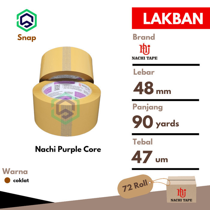 

Lakban Plakban Solasi Nachi Bening 1 Dus = 72 Roll 2 Inch X 100 Yards