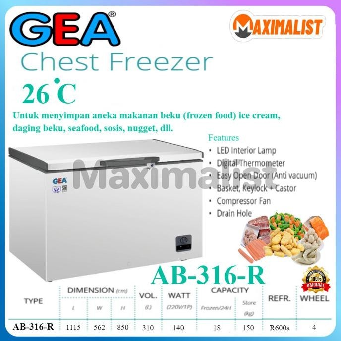 [Baru] Gea Getra Rsa Ab-316-R Chest Freezer / Kulkas Pembeku / Freezer Box