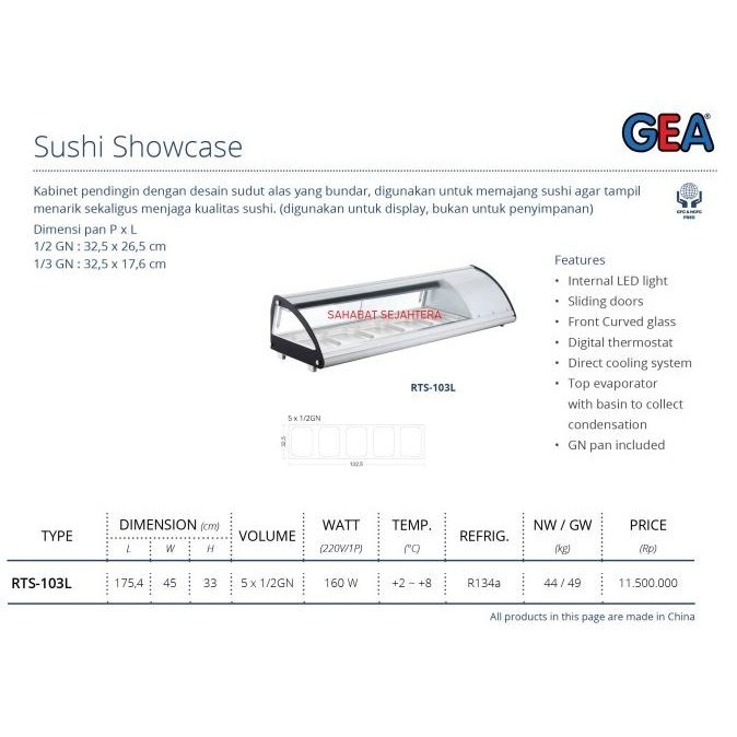 [Promo] Showcase Sushi Gea Rts-103L Kabinet Pendingin Pemajang Sushi