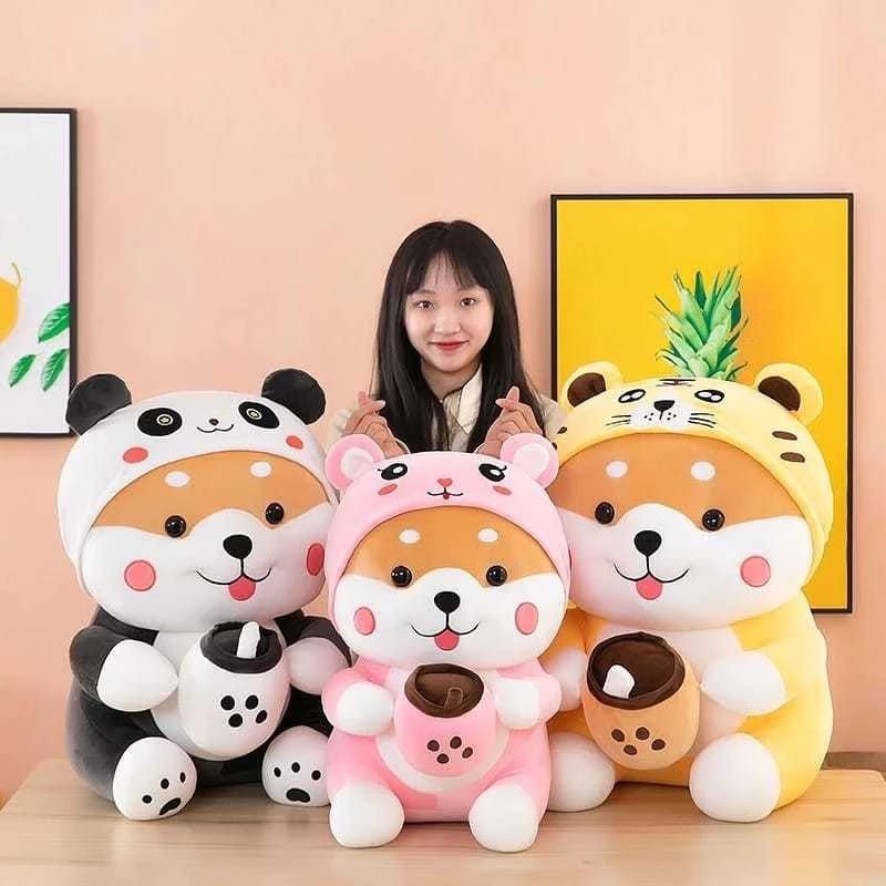 Promo Boneka Murah // Boneka Shiba Inu pegang Boba MilkTea 30Cm Bahan Plush Premium
