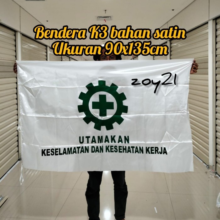 HARGA DISKON bendera k3 standar depnaker 90x135 bendera K3 bahan satin