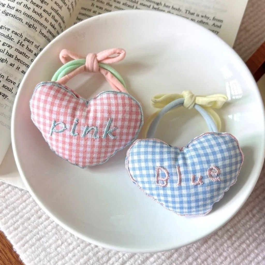 Sea Salt Peach Color Love Plaid Hair Band Hair Rope Towel Ring Rubber Band