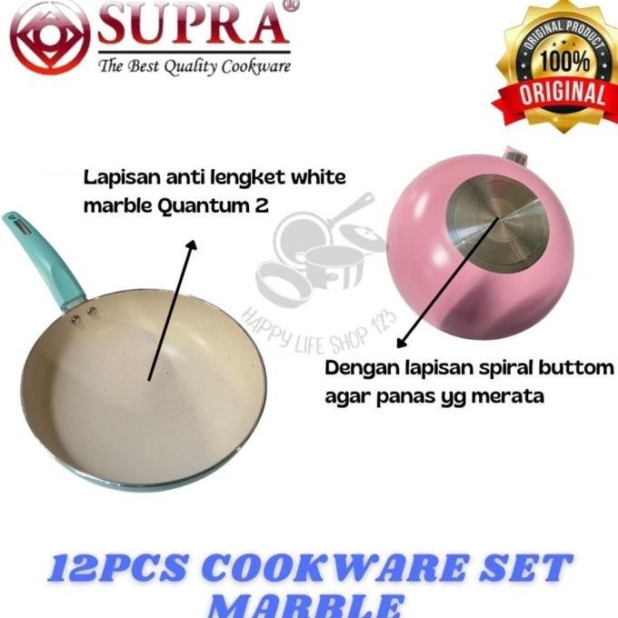 [Baru] New Panci Supra 12Pcs Cookware Set Marble Pastel / Panci Supra 12Pcs